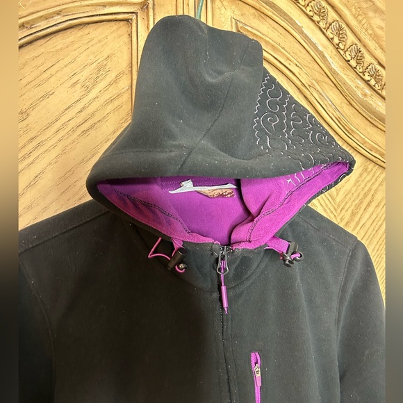 Athleta Women's Swara Fleece Hooded Embroidered Black Purple Jacket Size S - Picture 2 of 13